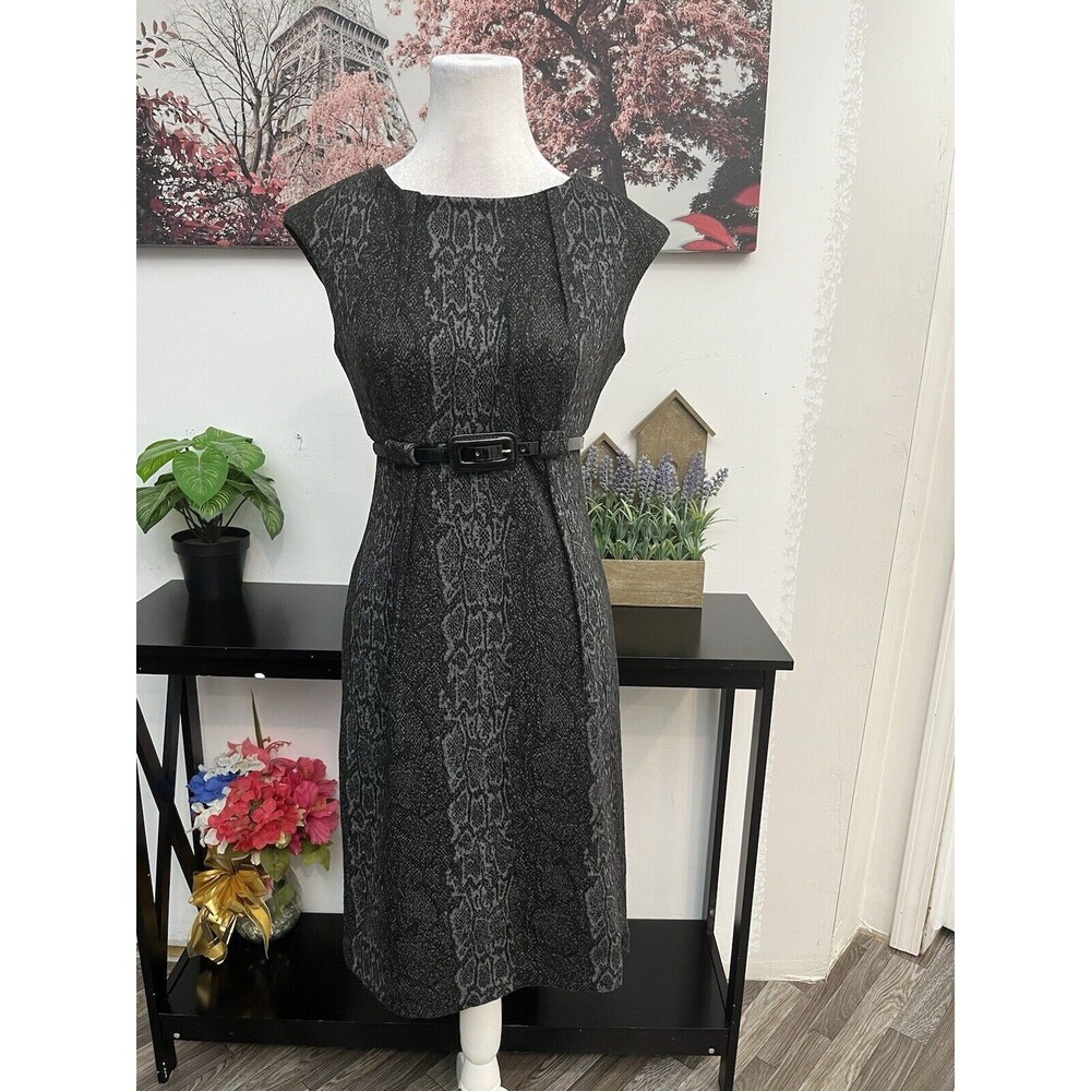 Marvin Richards Sleeveless Snake Print Work Wear Sheath Dress Gray Black Sz 2